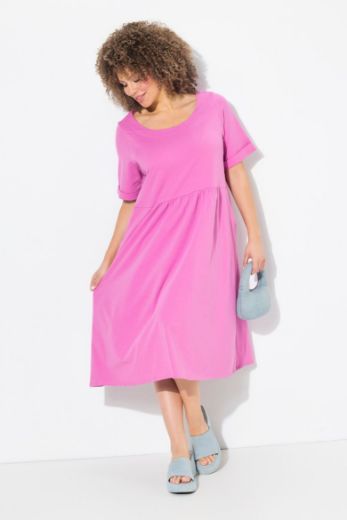 Plus size veliki brojevi Haljina midi kratkih rukava okruglog izreza za punije