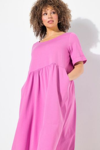 Plus size veliki brojevi Haljina midi kratkih rukava okruglog izreza za punije