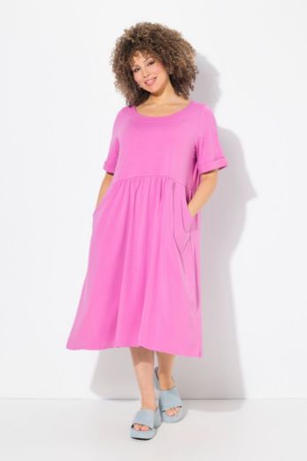 Plus size veliki brojevi Haljina midi kratkih rukava okruglog izreza za punije