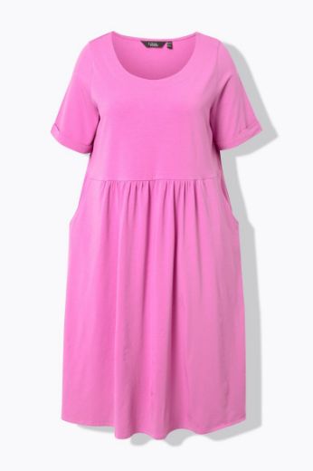 Plus size veliki brojevi Haljina midi kratkih rukava okruglog izreza za punije