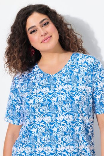 Plus size veliki brojevi Majica kratkih rukava V izreza s motivom koralja za punije