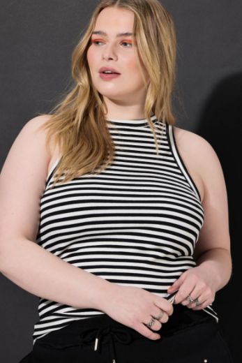 Plus size veliki brojevi Majica bez rukava na pruge za punije