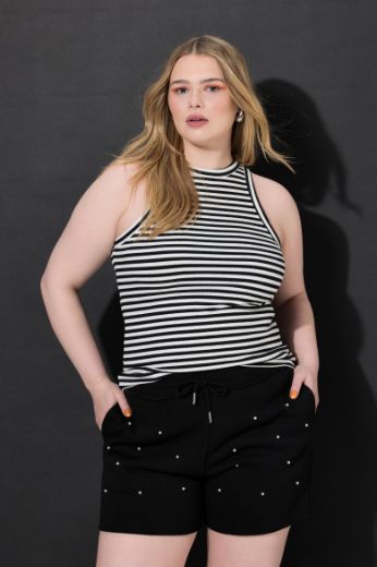 Plus size veliki brojevi Majica bez rukava na pruge za punije