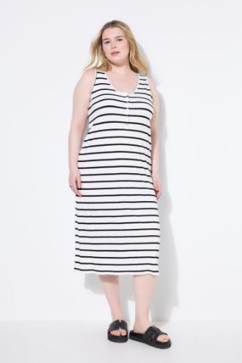 Plus size veliki brojevi Haljina midi bez rukava na pruge za punije