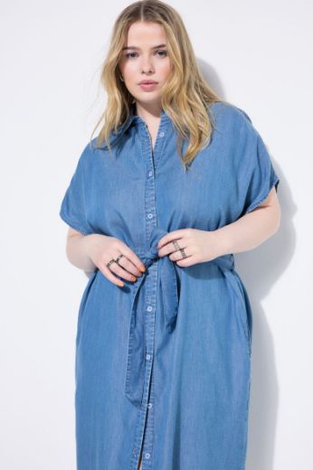 Plus size veliki brojevi Haljina kratkih rukava na kopčanje za punije