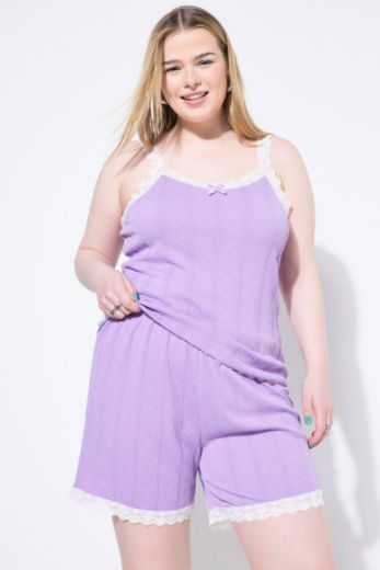 Plus size veliki brojevi Pidžama bez rukava i kratkih nogavica s ukrasnom čipkom za punije