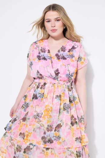 Plus size veliki brojevi Haljina midi kratkih rukava na volane za punije