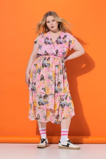 Plus size veliki brojevi Haljina midi kratkih rukava na volane za punije