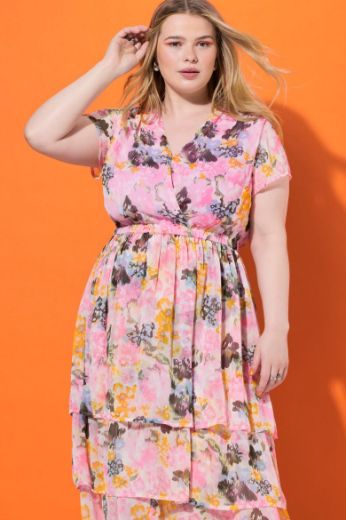 Plus size veliki brojevi Haljina midi kratkih rukava na volane za punije