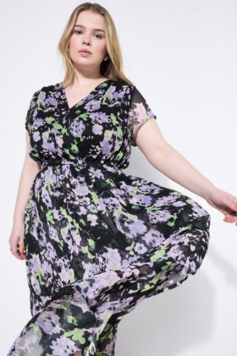 Plus size veliki brojevi Haljina midi kratkih rukava na volane za punije
