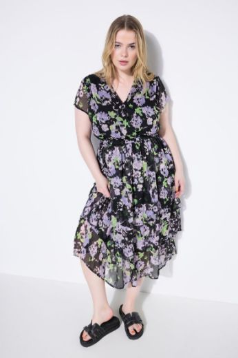 Plus size veliki brojevi Haljina midi kratkih rukava na volane za punije
