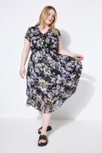 Plus size veliki brojevi Haljina midi kratkih rukava na volane za punije