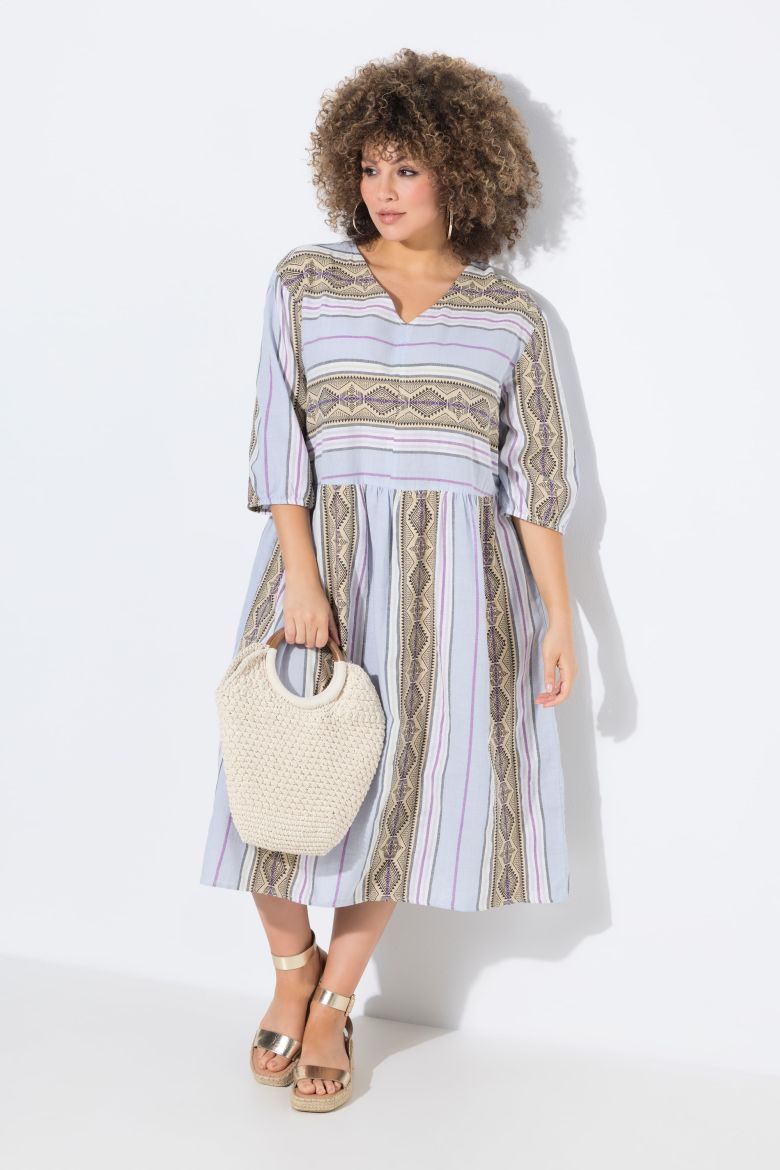 Plus size veliki brojevi Haljina midi 3/4 rukava V ovratnika za punije