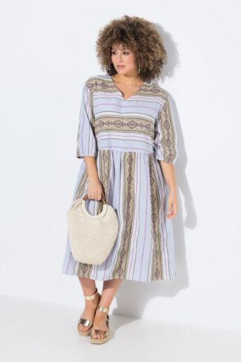 Plus size veliki brojevi Haljina midi 3/4 rukava V ovratnika za punije
