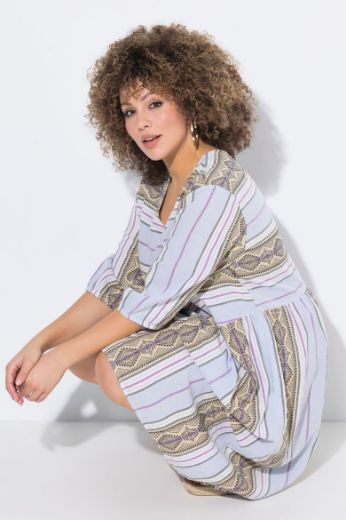 Plus size veliki brojevi Haljina midi 3/4 rukava V ovratnika za punije