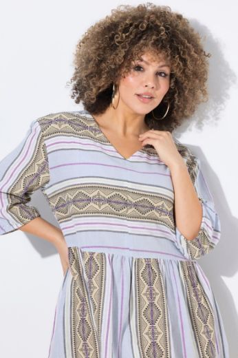 Plus size veliki brojevi Haljina midi 3/4 rukava V ovratnika za punije