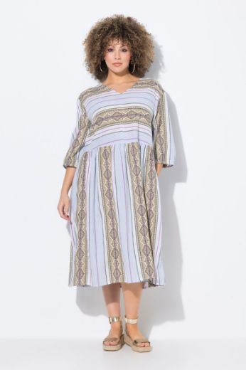 Plus size veliki brojevi Haljina midi 3/4 rukava V ovratnika za punije