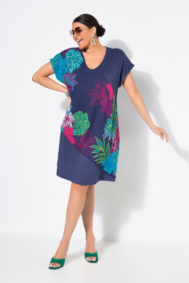 Plus size veliki brojevi Haljina midi kratkih rukava V ovratnika za punije