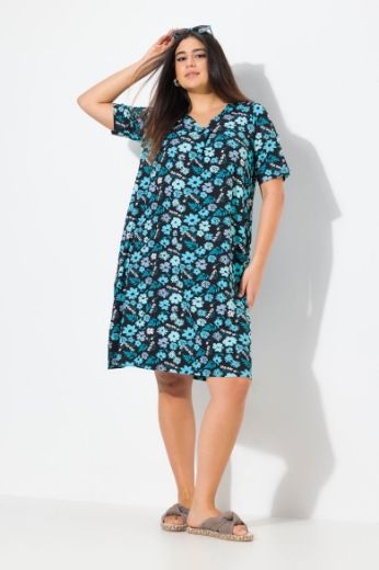 Plus size veliki brojevi Haljina midi kratkih rukava V ovratnika za punije
