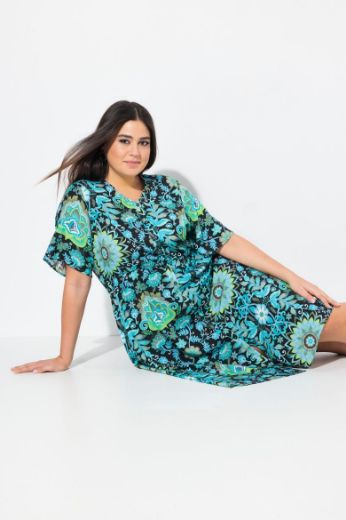 Plus size veliki brojevi Haljina midi kratkih rukava cvjetnog printa za punije