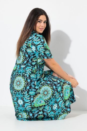 Plus size veliki brojevi Haljina midi kratkih rukava cvjetnog printa za punije