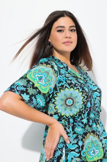 Plus size veliki brojevi Haljina midi kratkih rukava cvjetnog printa za punije