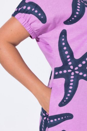 Plus size veliki brojevi Haljina midi kratkih rukava okruglog ovratnika za punije