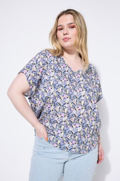 Veliki brojevi Bluza kratkih rukava V ovratnika moda za punije