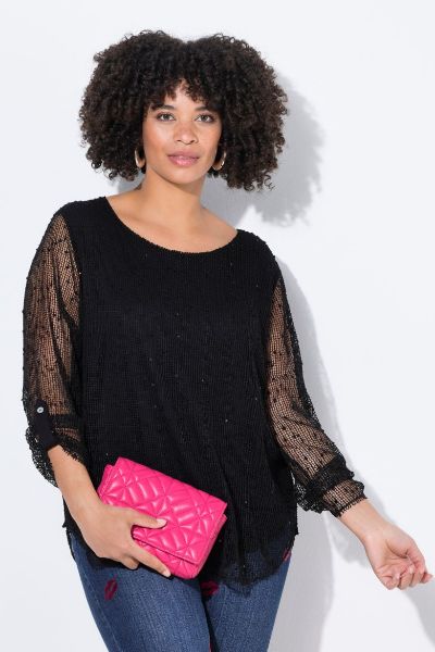 Veliki brojevi Bluza 3/4 rukava mrežastog uzorka moda za punije
