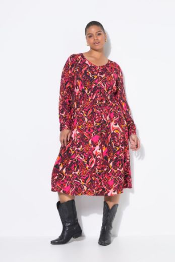 Plus size veliki brojevi Haljina midi dugih rukava A kroja za punije