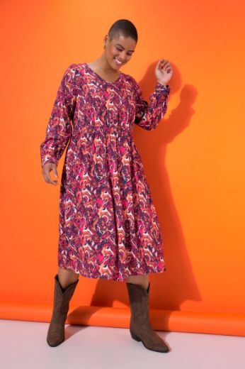 Plus size veliki brojevi Haljina midi dugih rukava A kroja za punije