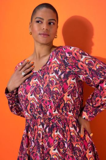 Plus size veliki brojevi Haljina midi dugih rukava A kroja za punije