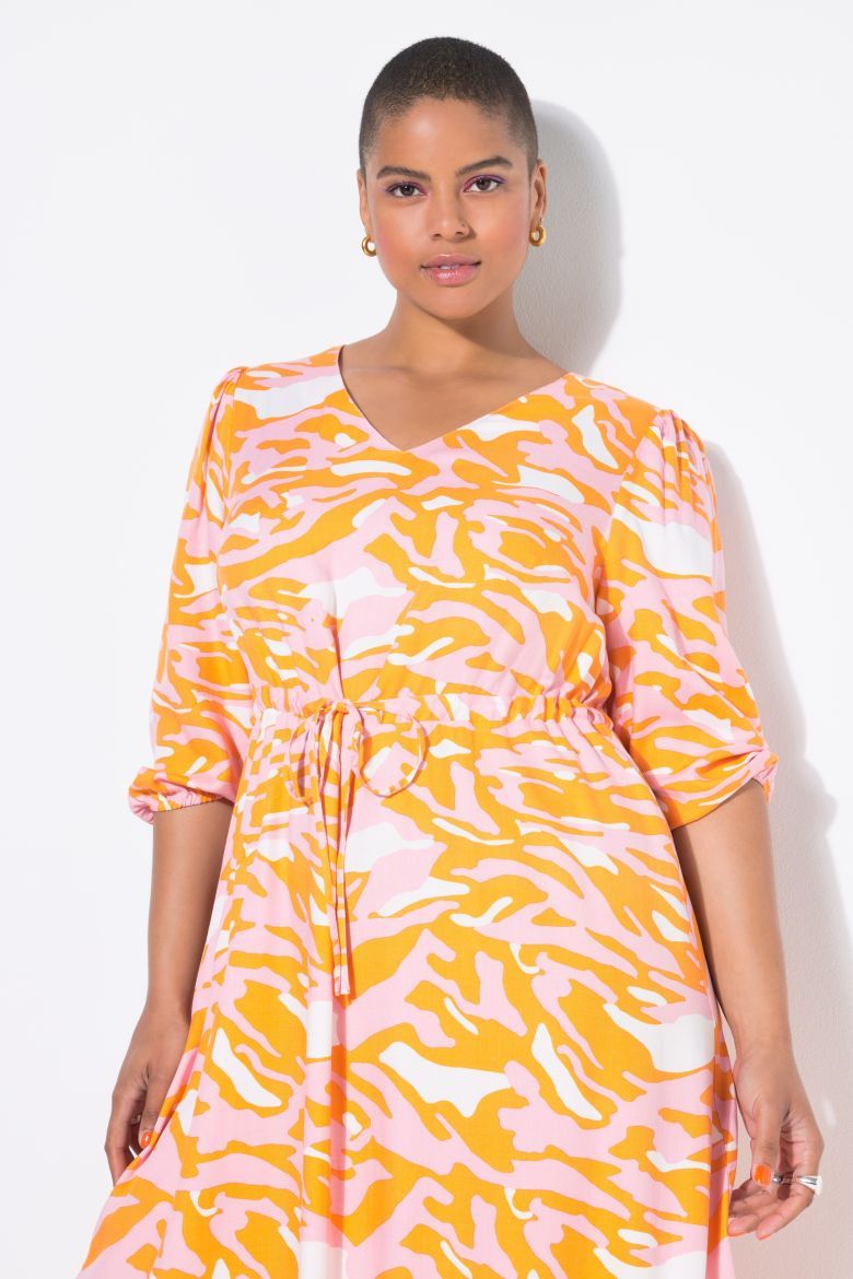 Plus size veliki brojevi Haljina midi 3/4 rukava A kroja za punije