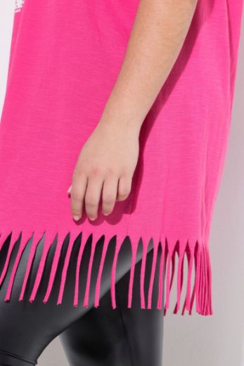 Plus size veliki brojevi Majica kratkih rukava dužeg kroja s resama za punije