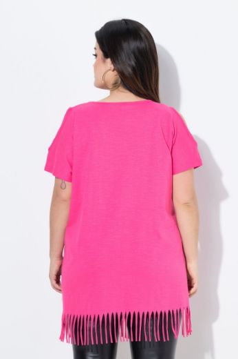 Plus size veliki brojevi Majica kratkih rukava dužeg kroja s resama za punije