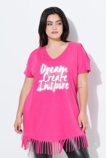 Plus size veliki brojevi Majica kratkih rukava dužeg kroja s resama za punije