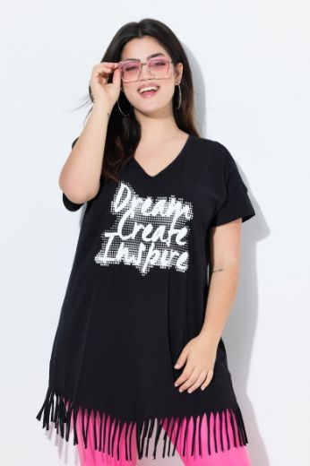 Plus size veliki brojevi Majica kratkih rukava dužeg kroja s resama za punije