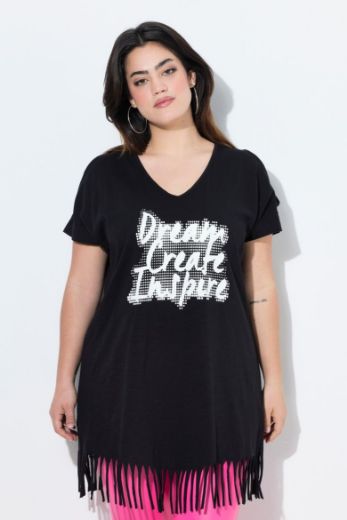 Plus size veliki brojevi Majica kratkih rukava dužeg kroja s resama za punije