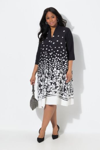 Plus size veliki brojevi Haljina midi 3/4 rukava A kroja za punije