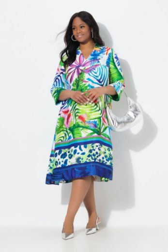 Plus size veliki brojevi Haljina midi 3/4 rukava A kroja za punije