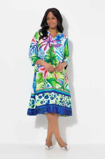 Plus size veliki brojevi Haljina midi 3/4 rukava A kroja za punije