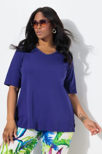 Plus size veliki brojevi Majica V ovratnik s ukrasima na ovratniku za punije