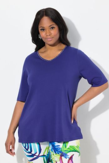 Plus size veliki brojevi Majica V ovratnik s ukrasima na ovratniku za punije