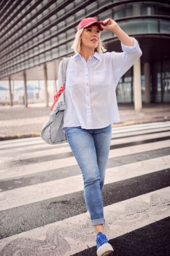 Plus size veliki brojevi Bluza dugih rukava na pruge za punije