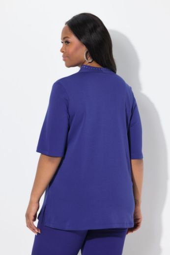 Plus size veliki brojevi Majica s ukrasima na ovratniku kratki rukavi za punije