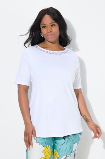 Plus size veliki brojevi Majica elegantna kratkih rukava s ukrasnim dodatkom na ovratniku za punije