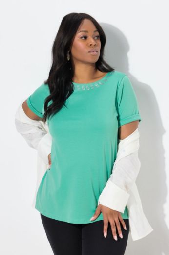 Plus size veliki brojevi Majica elegantna kratkih rukava s ukrasnim dodatkom na ovratniku za punije