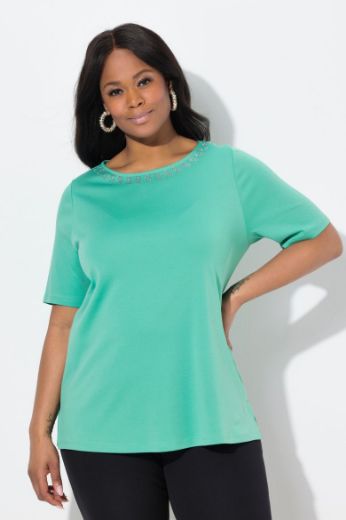 Plus size veliki brojevi Majica elegantna kratkih rukava s ukrasnim dodatkom na ovratniku za punije