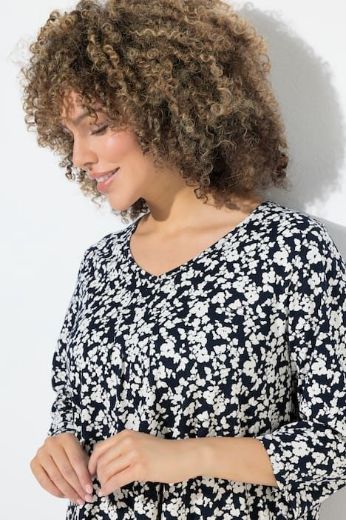 Plus size veliki brojevi Majica s 3/4 rukavima A kroja cvjetnogg printa za punije