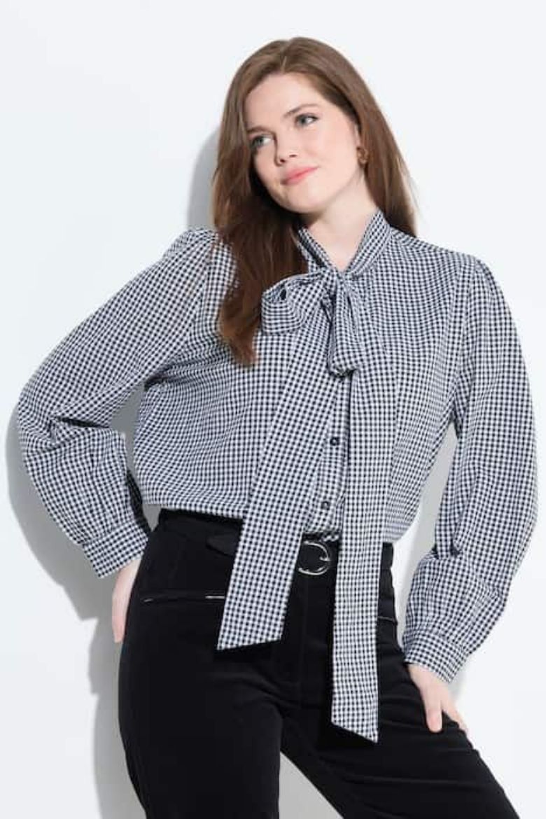 Plus size veliki brojevi Košulja dugih rukava karirana s dodatkom ukrasne mašne za punije